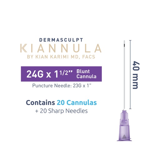 Box of 20 DermaSculpt Cannulas 24 gauge by 2 inches and sharp needles