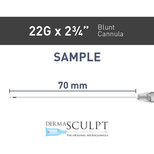 Single DermaSculpt blunt Cannula of 22 gauge by 2.75 inches