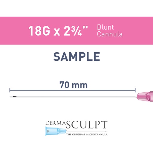 Single DermaSculpt blunt Cannula of 18 gauge by 2.75 inches
